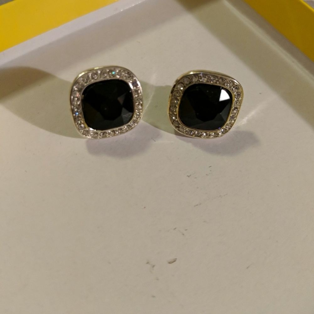 Silver & Black Square Stud earrings